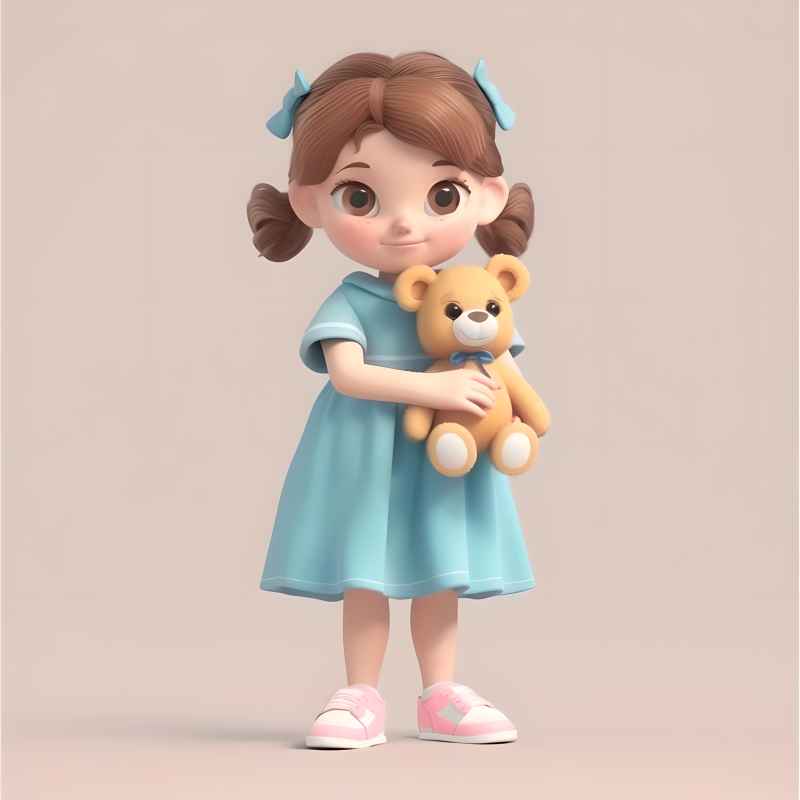 可爱的小女孩拿着他的泰迪熊 3