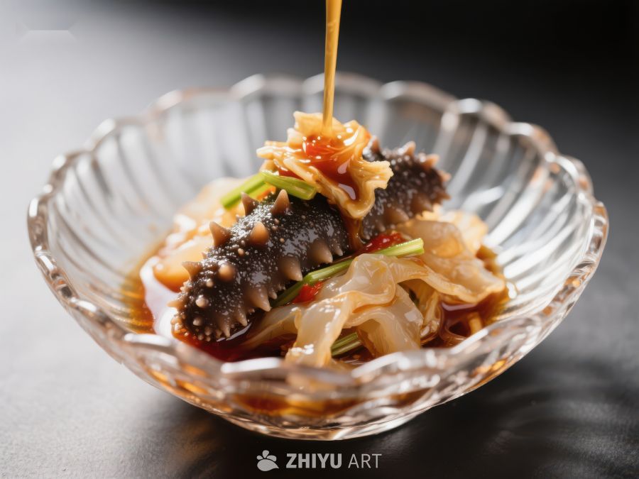海参拌凉菜，酱汁倾泻其上 175