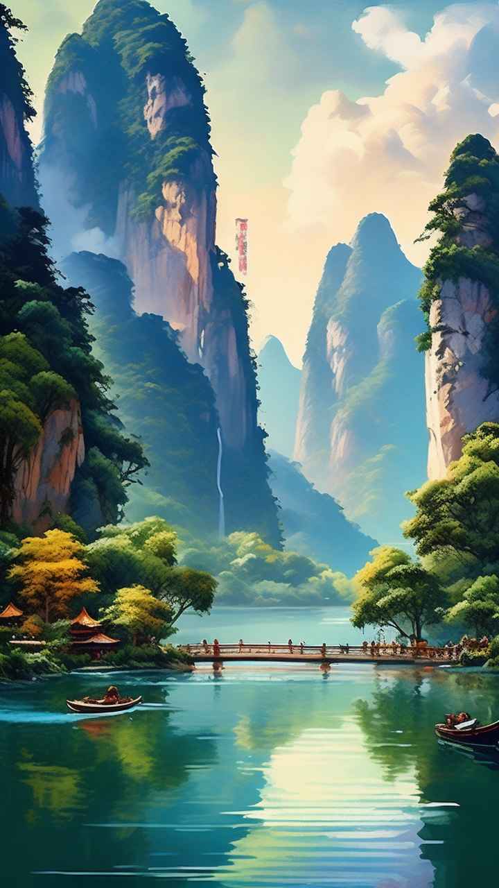 插画风格 桂林山水 1