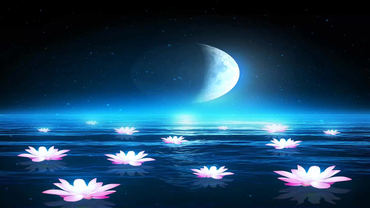 唯美大海上升月亮白月光蓝色夜空圆月明月大屏幕舞台LED视频  143