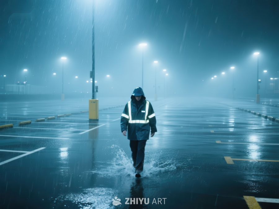 雨夜中行走的工人 431