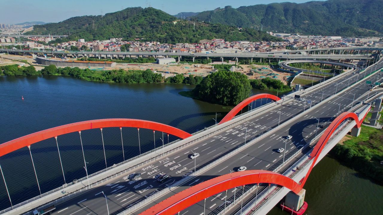 航拍漳州马洲大桥建筑风光