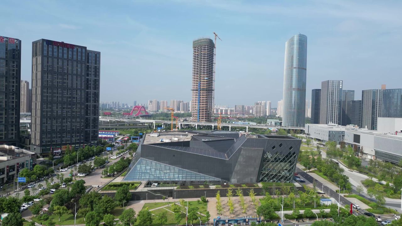  航拍江西赣州中央公园商务高楼