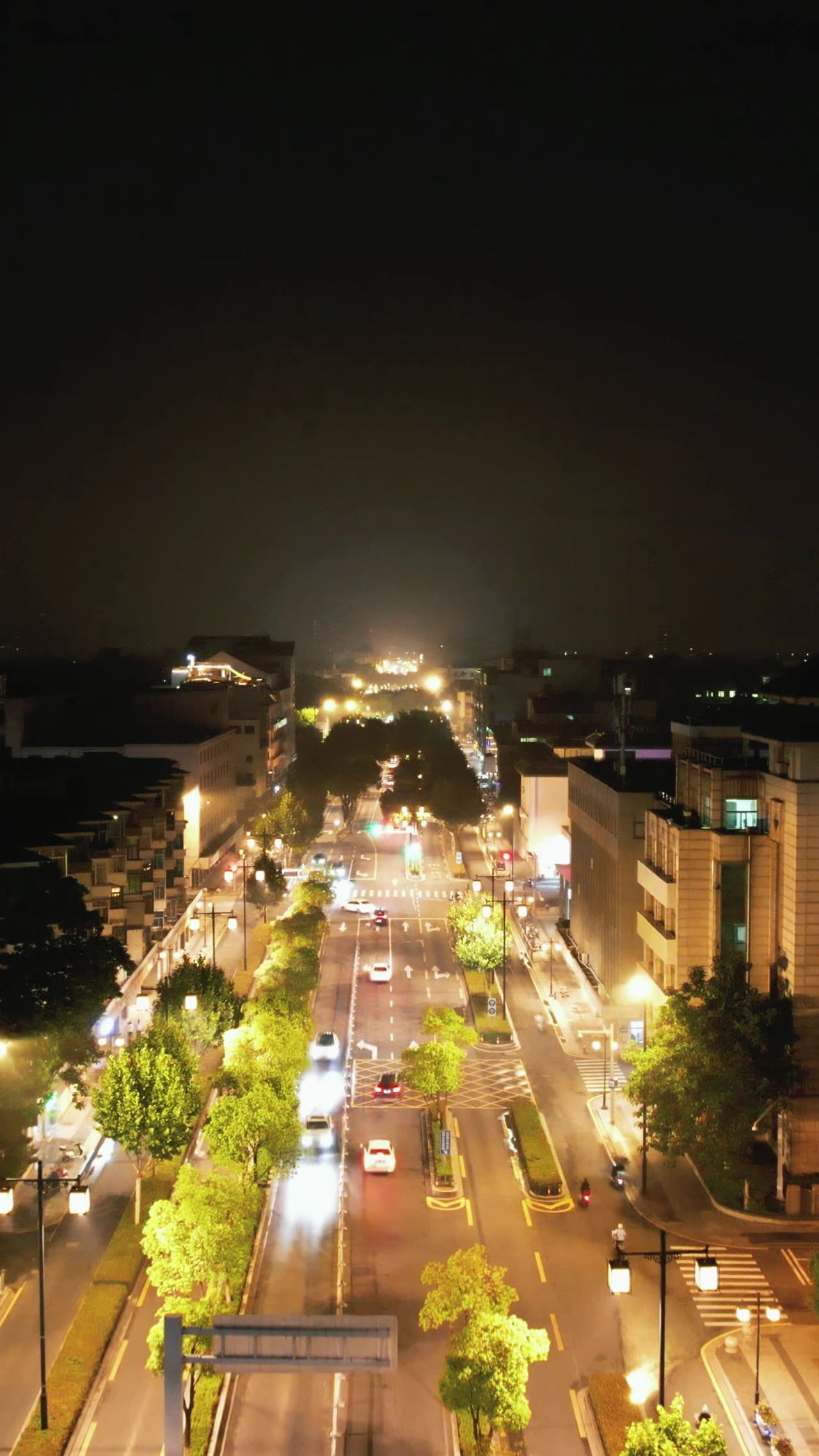 城市夜景交通竖屏航拍 