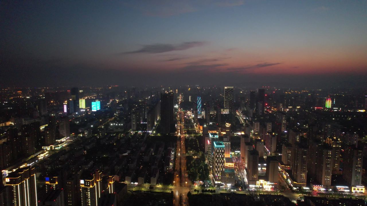 山东日照城市夜景灯光航拍  