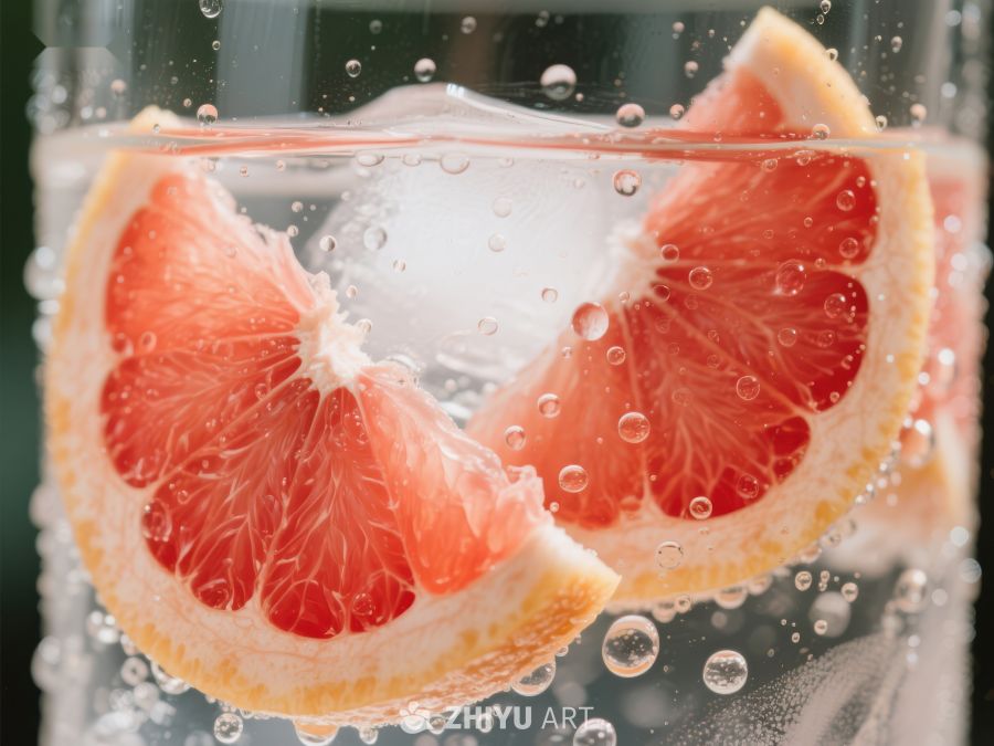 葡萄柚片在气泡水中漂浮 295