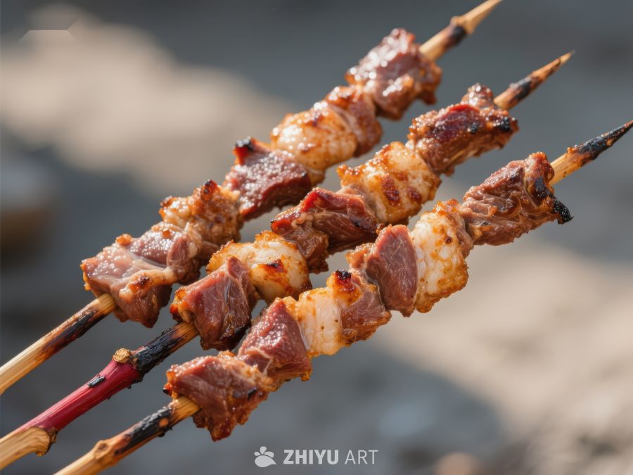烤肉串上的美味羊肉