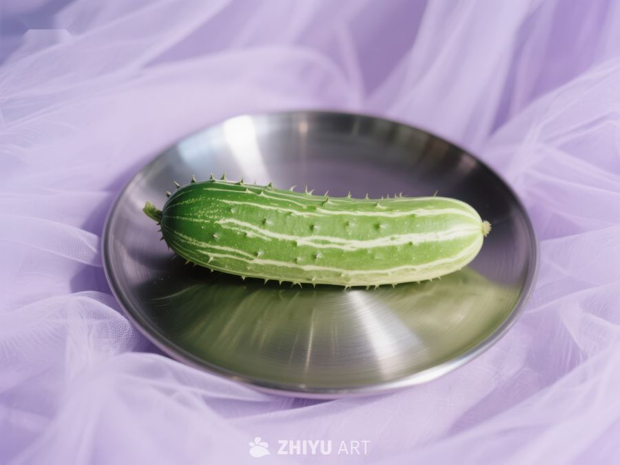 盘中青瓜，紫色背景 266