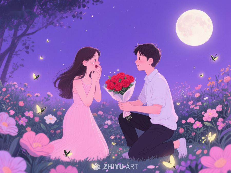 月下花丛中的求婚场景 1217