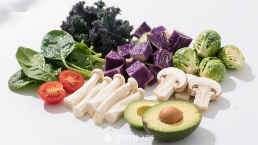 新鲜蔬菜与水果切片摆盘