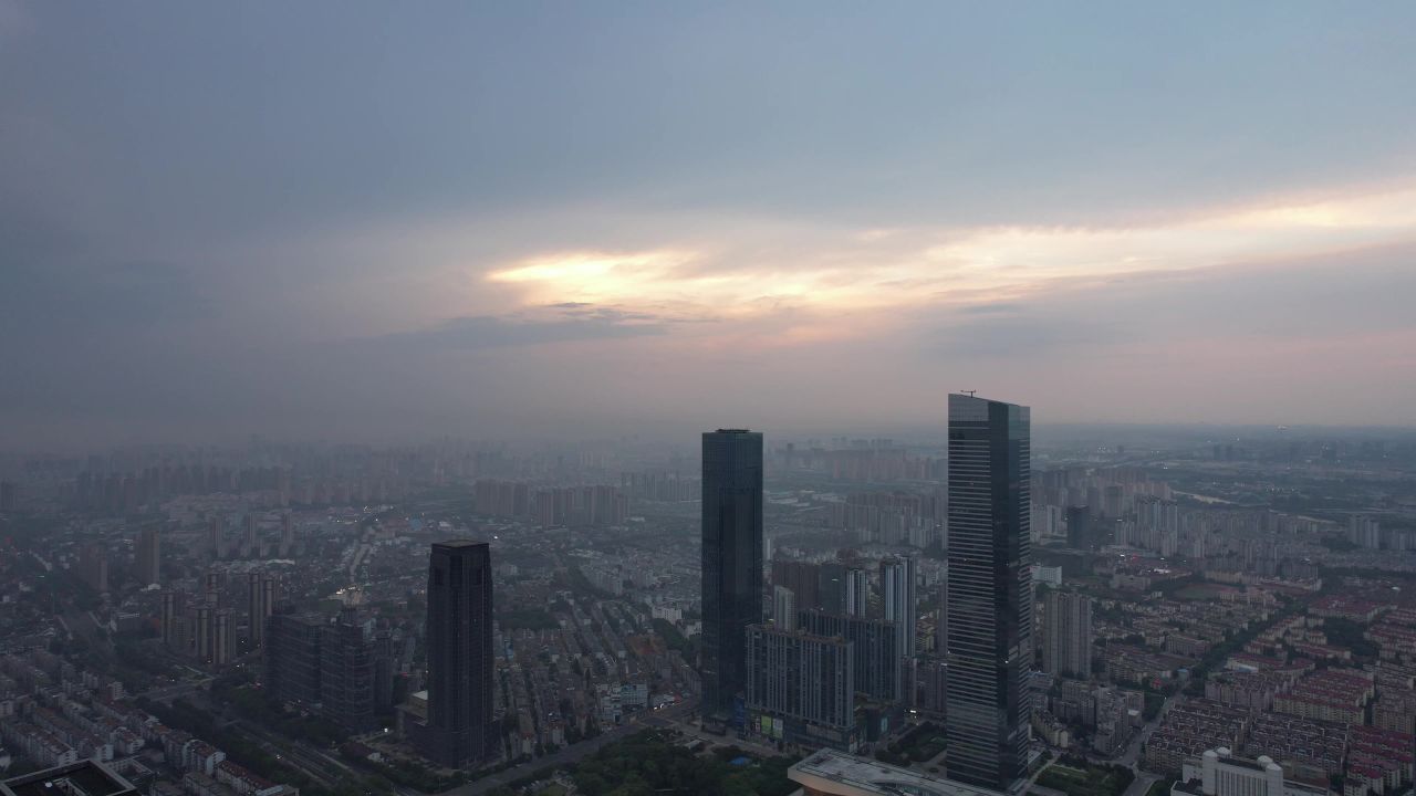 江苏无锡城市风光清晨日出彩霞迷雾航拍 