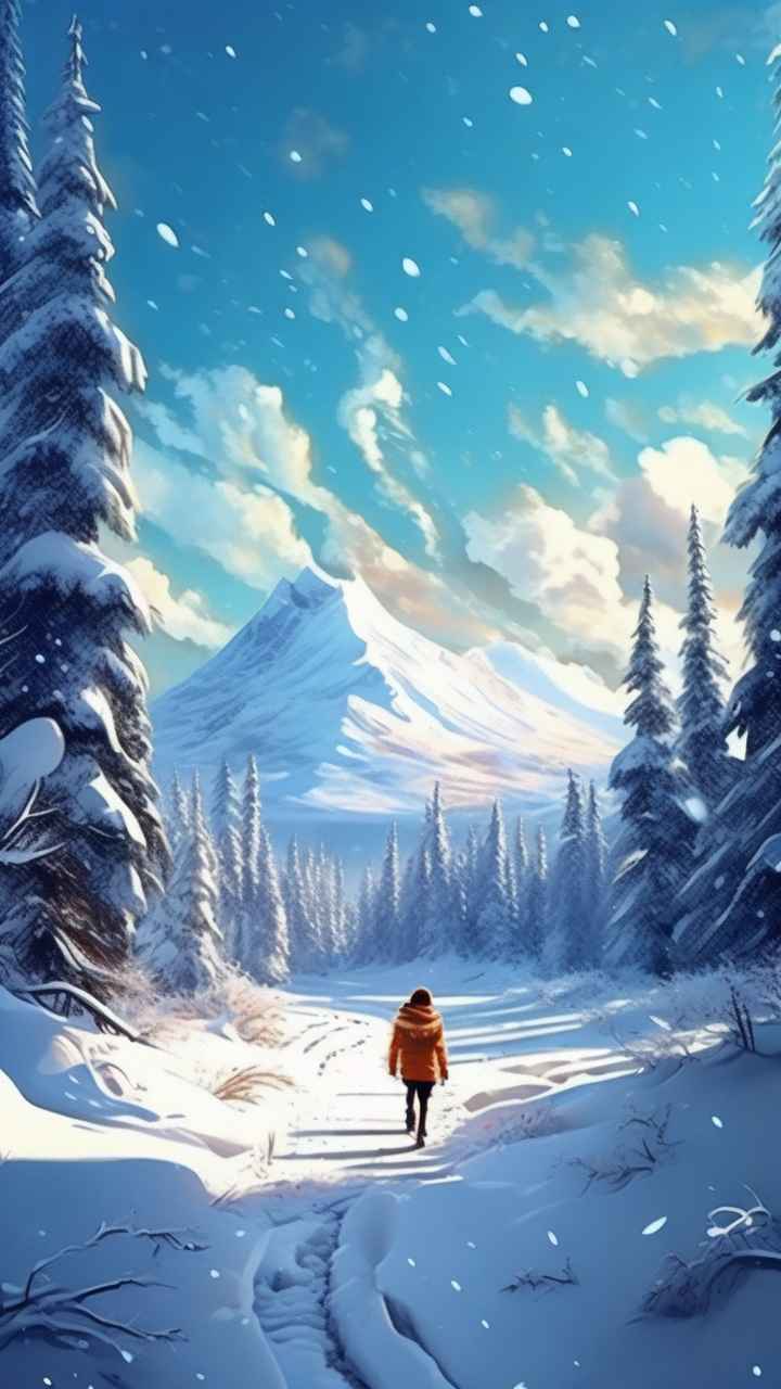 冬季背景图插画雪山雪景 98