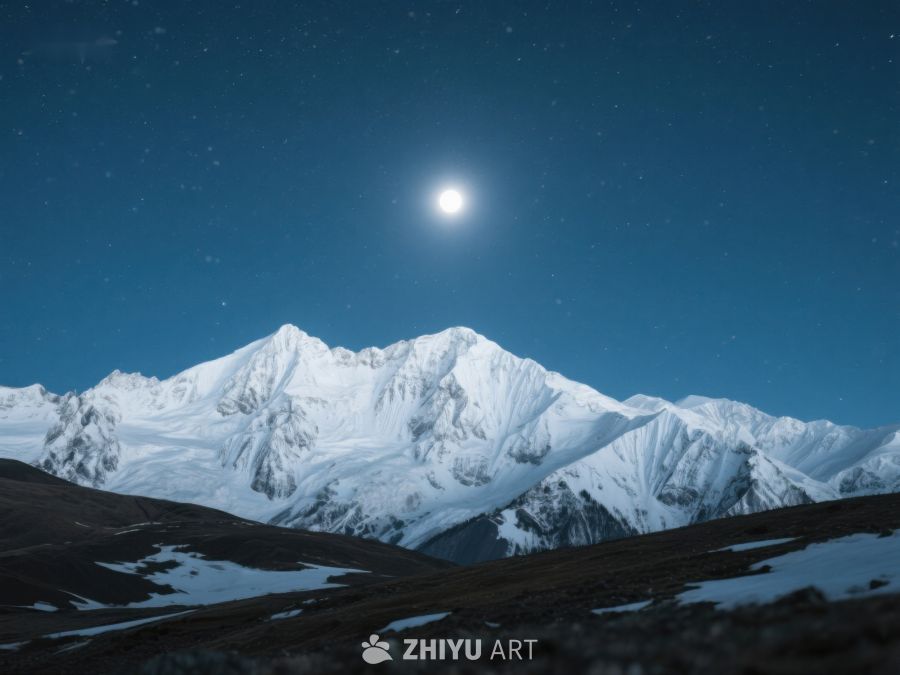 月光下的雪山夜景 584