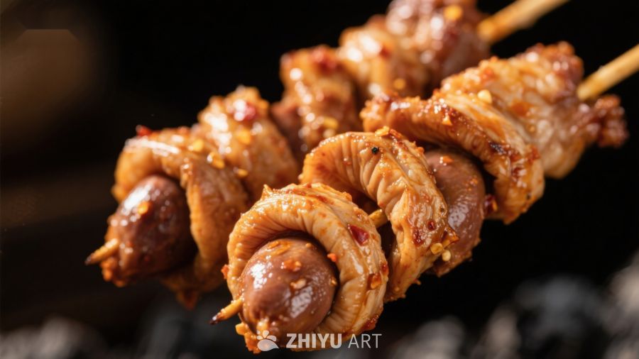 香辣鱿鱼串，美味烧烤诱惑