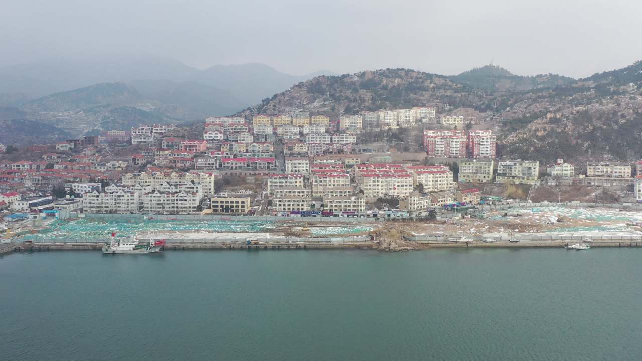 青岛沙子口海边雪景航拍 6
