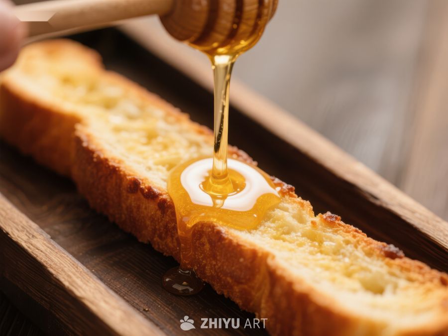 蜂蜜缓缓滴落于烤面包上