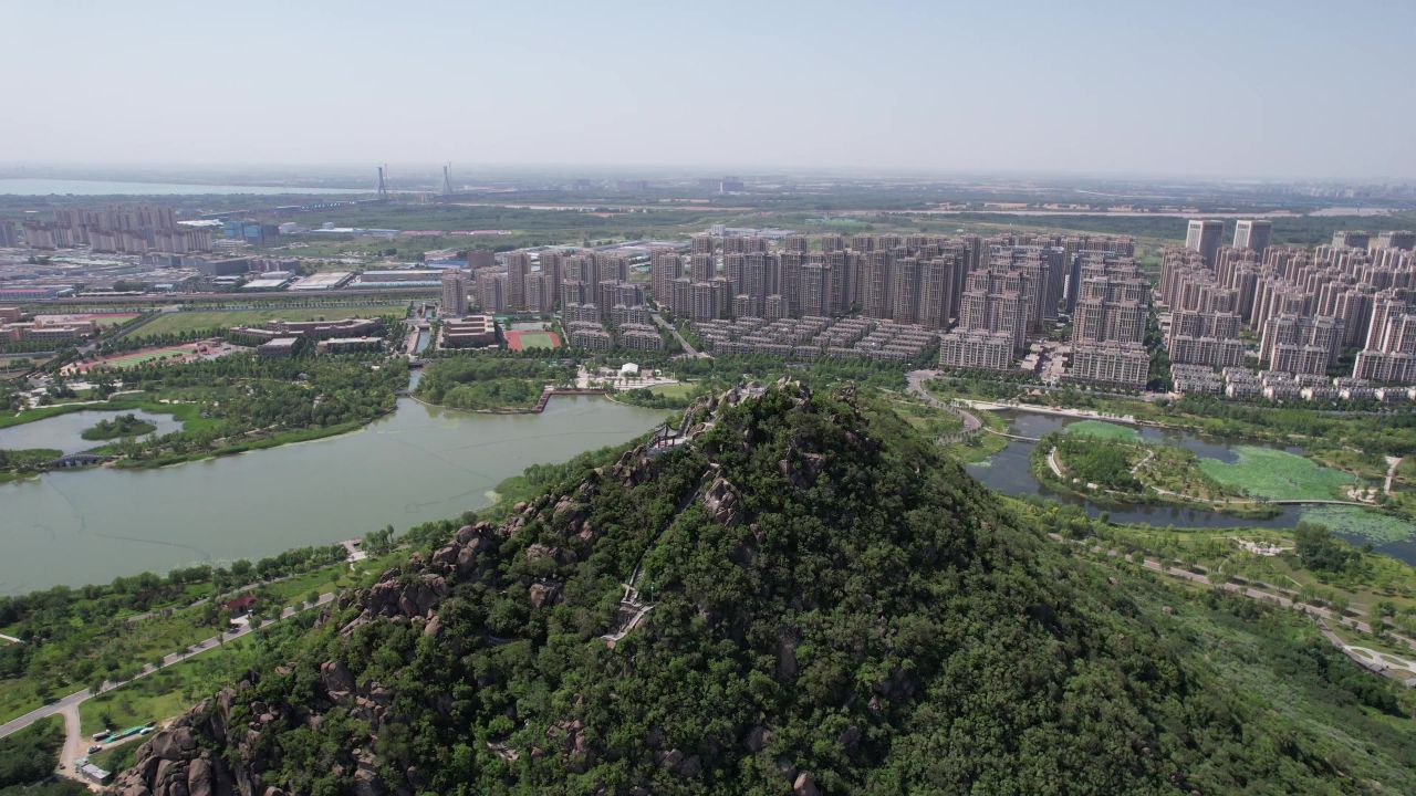 山东济南华山湖风景区航拍  