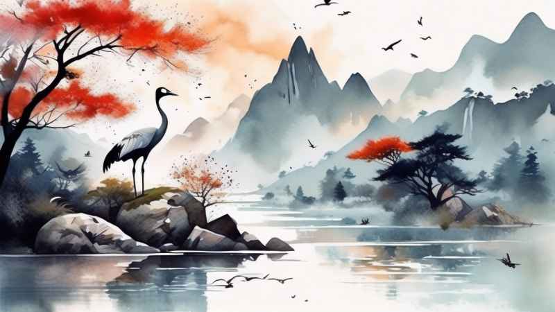 国风鹤山水风景插画 33