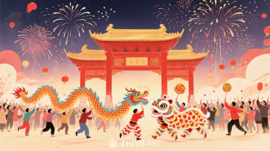 春节庆典：舞龙舞狮与烟花 117