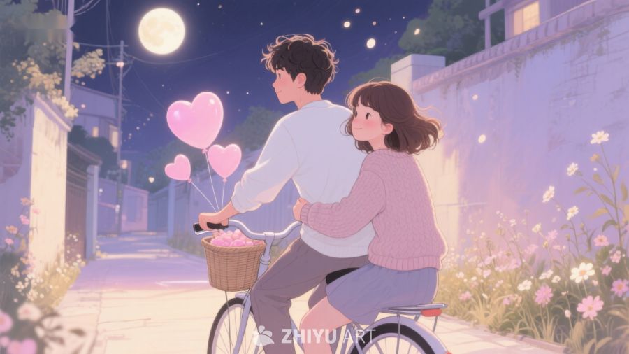 夜色下骑车的情侣 568