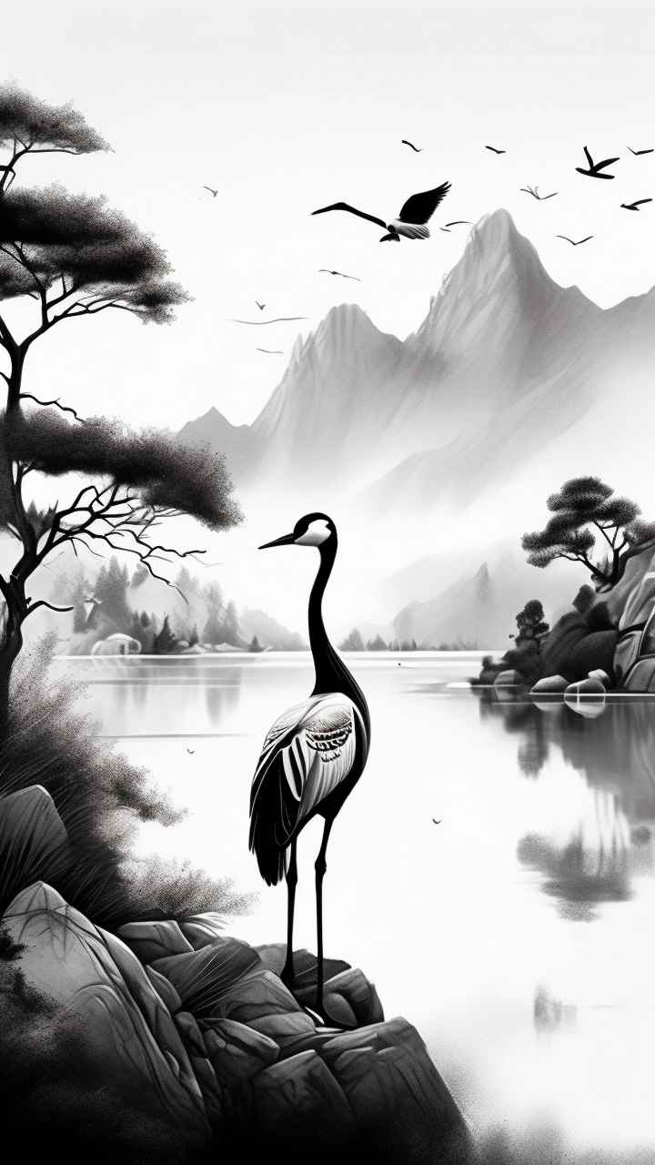 国风鹤山水风景插画 71