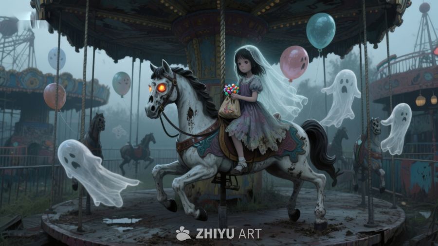 幽灵 carousel 上的神秘女孩