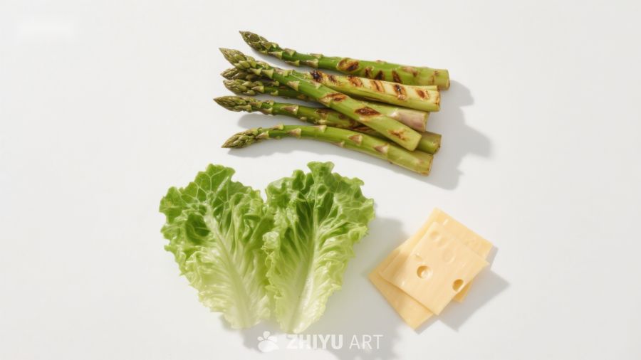 芦笋生菜与奶酪静物