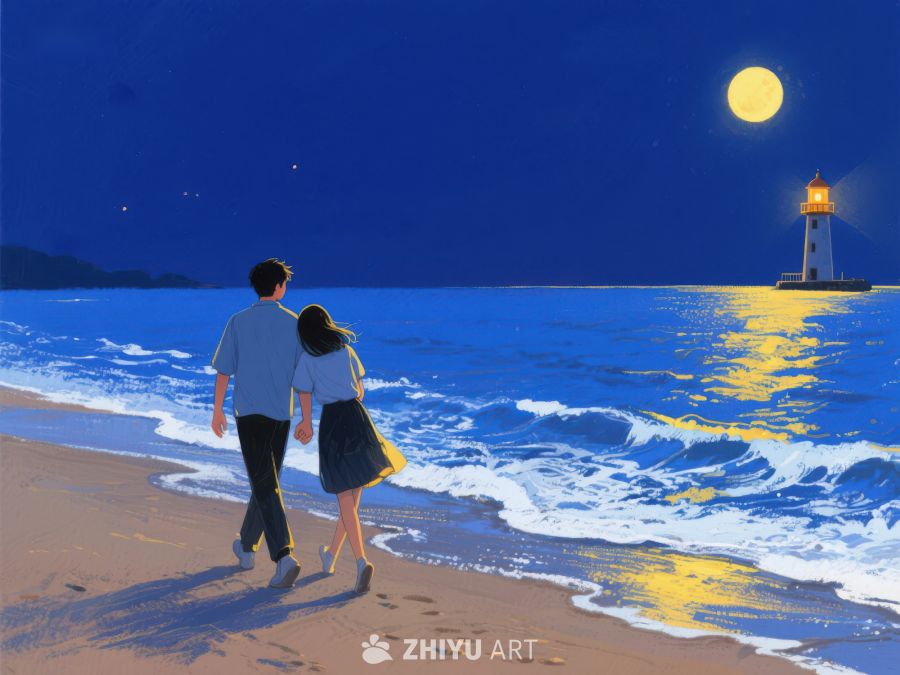 月夜海滩漫步 1233