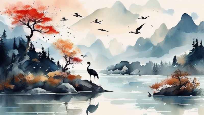 国风鹤山水风景插画 32