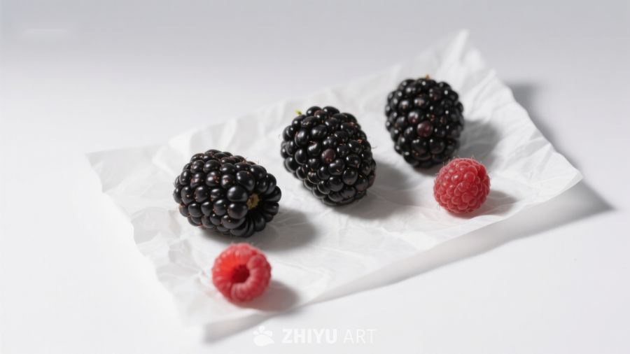 黑莓与覆盆子静物图