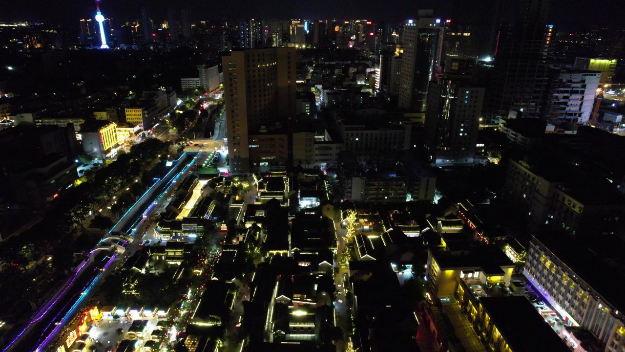 江苏徐州城市夜景灯光城市夜景航拍 