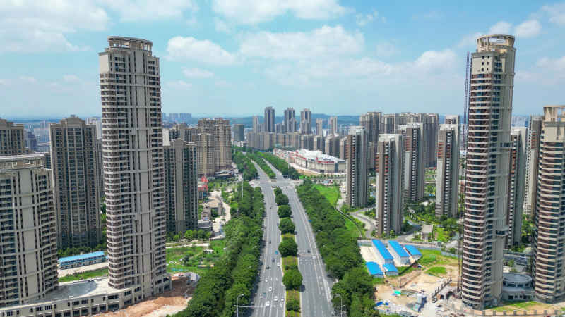 航拍湖北随州迎宾大道交通大道