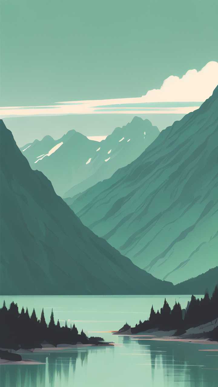 浅绿色山水画1