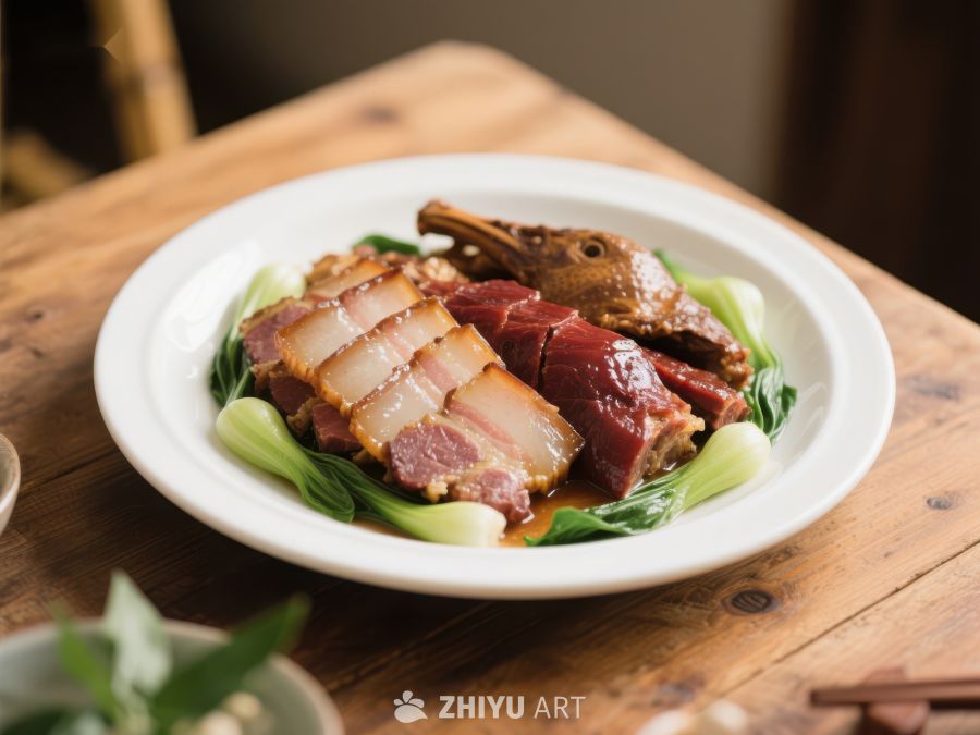 精美中式拼盘：肉食与青菜的完美结合 394