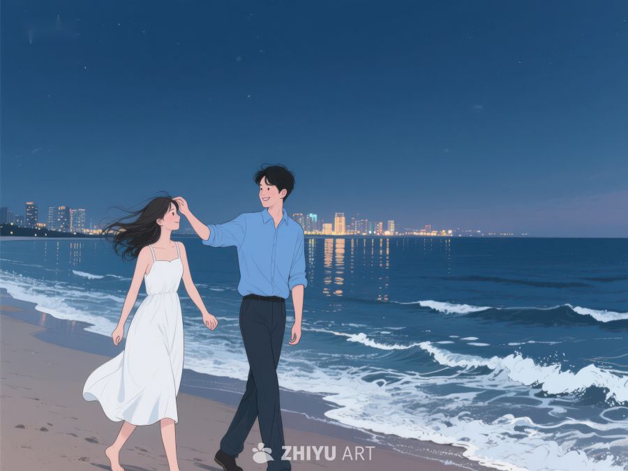 夜幕下的海边漫步 1081