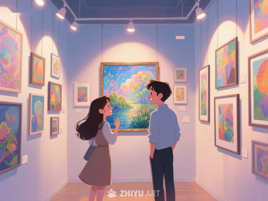 画廊中欣赏艺术的两人 387