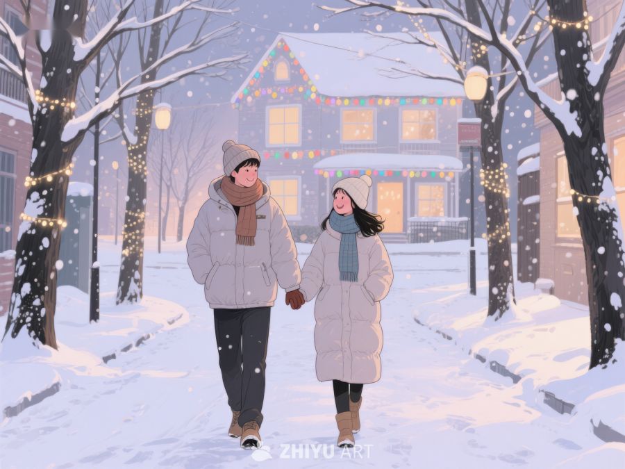 冬夜漫步：情侣雪中散步 164