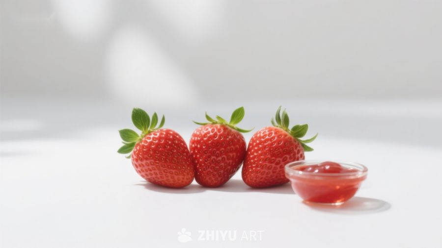 新鲜草莓与果酱，简约美食展示 547