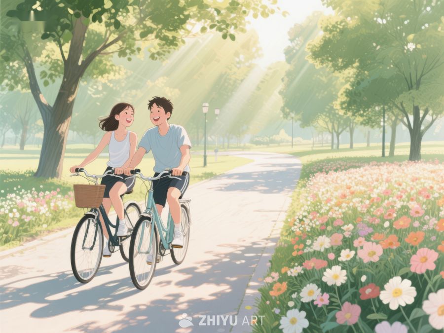 公园里骑自行车的两人 168