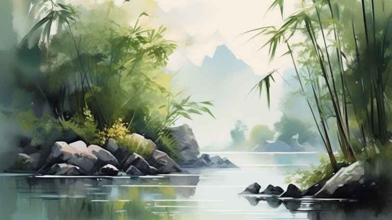 绿竹水墨插画背景图 64
