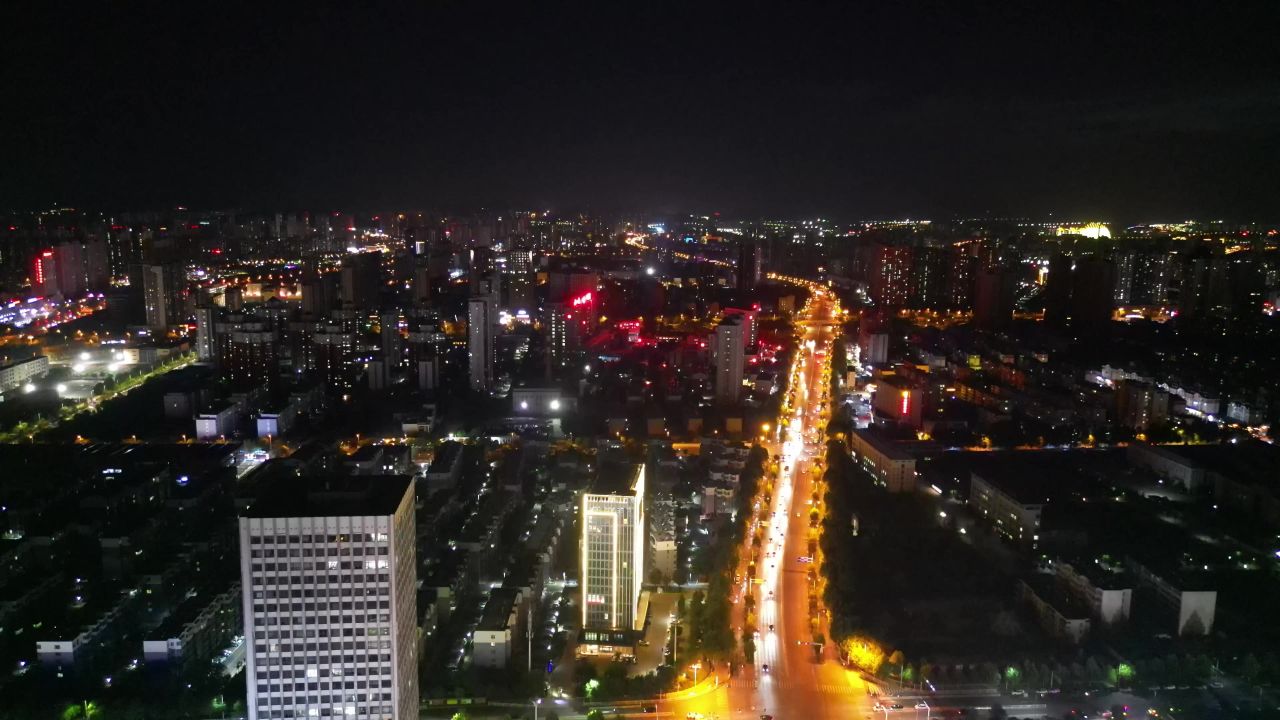 航拍山东泰安城市夜景