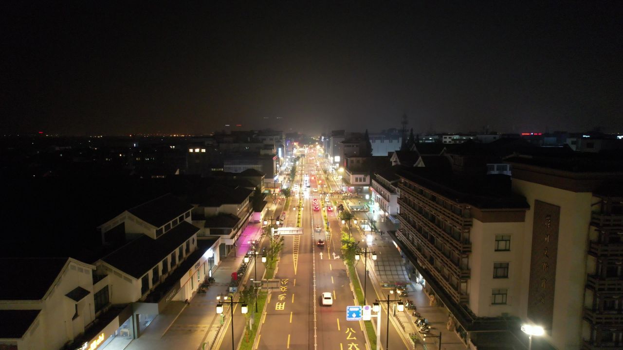 苏州城市夜景交通航拍