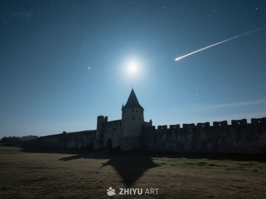 月夜下的古老城堡与流星 602