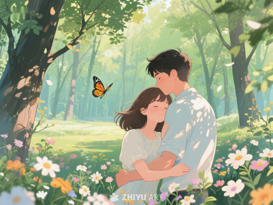 林间花海中的温馨拥抱 471