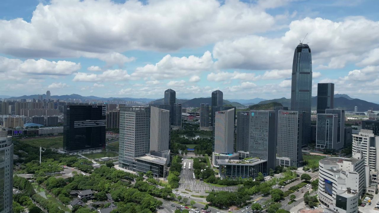 航拍台州城市风光地标建筑
