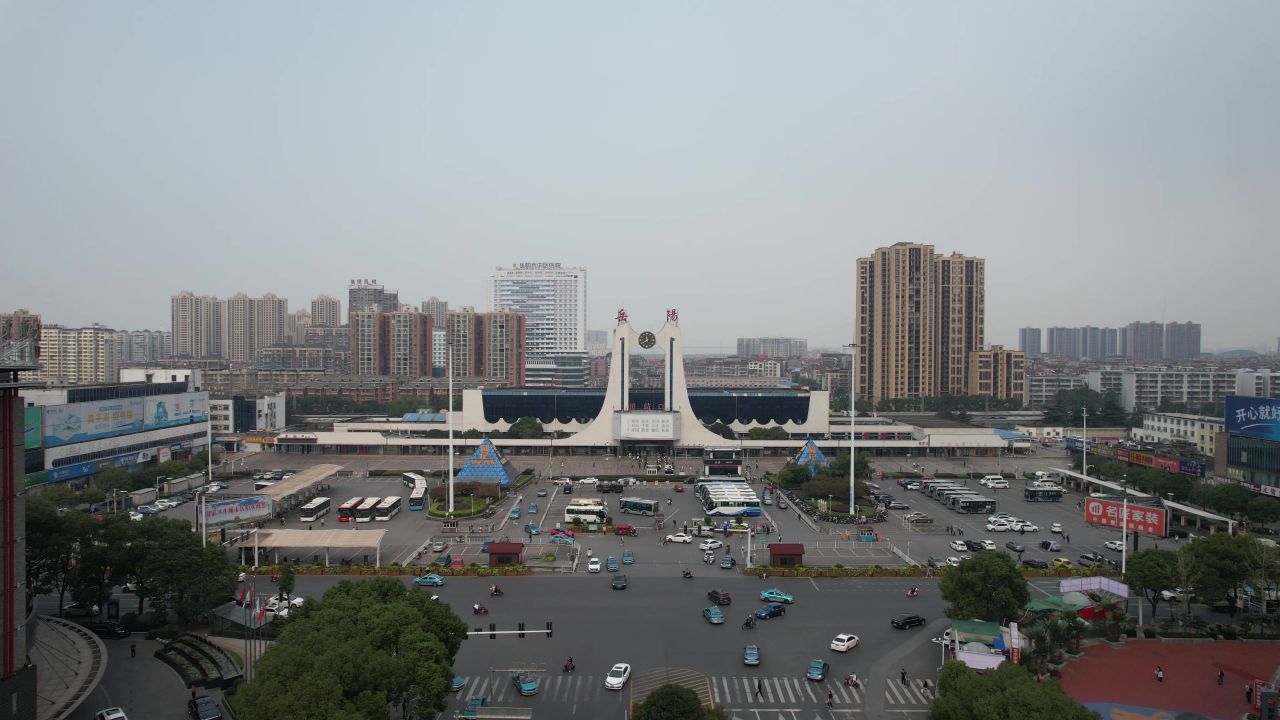湖南岳阳火车站交通航拍