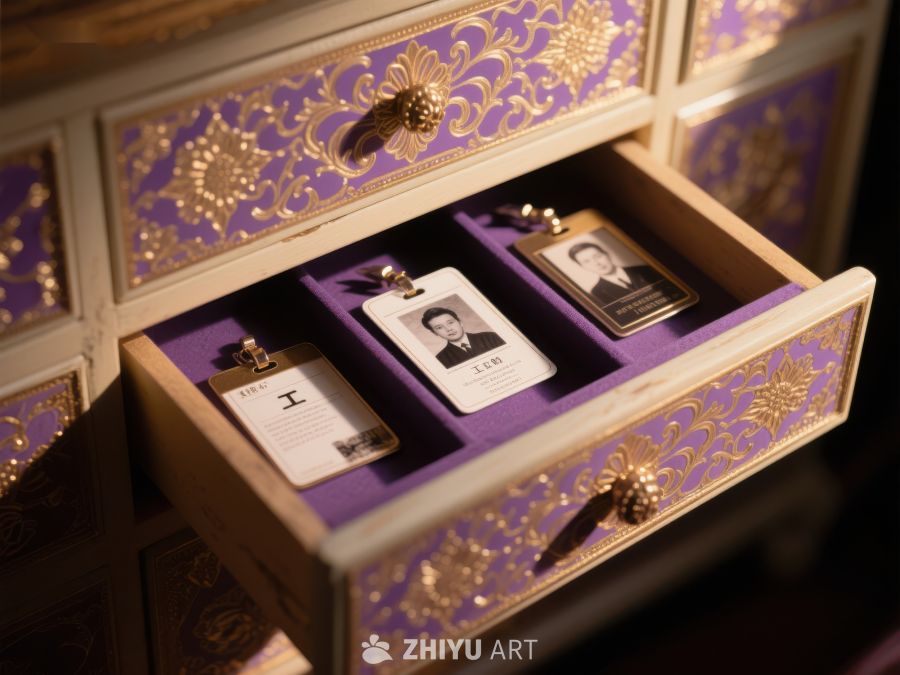 紫色抽屉中的身份牌展示 481
