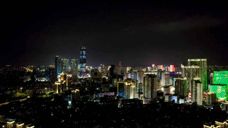 航拍广西柳州城市夜景灯光  