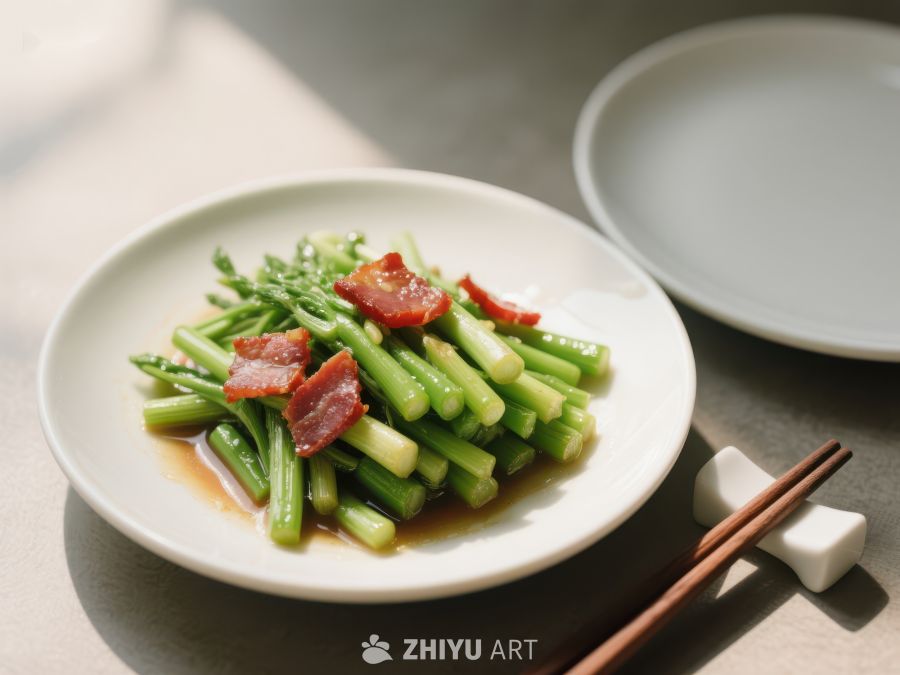 芦笋炒肉片，简约美食摆盘 504