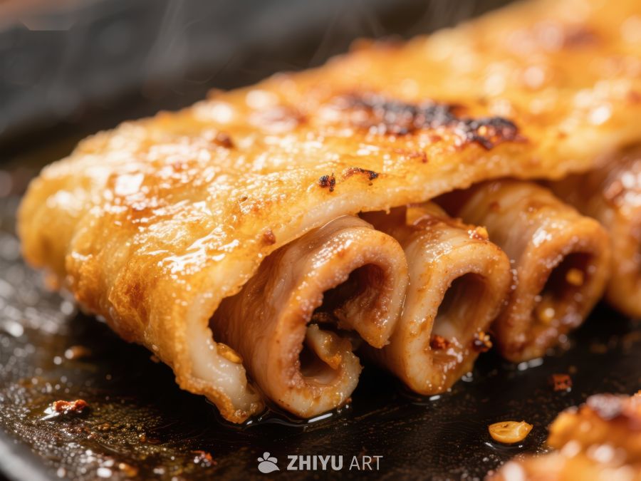 煎制金黄的卷状美食